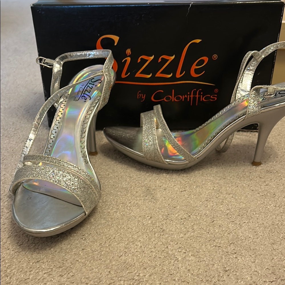 Elegant Silver Metallic Heels with Shiny Accents